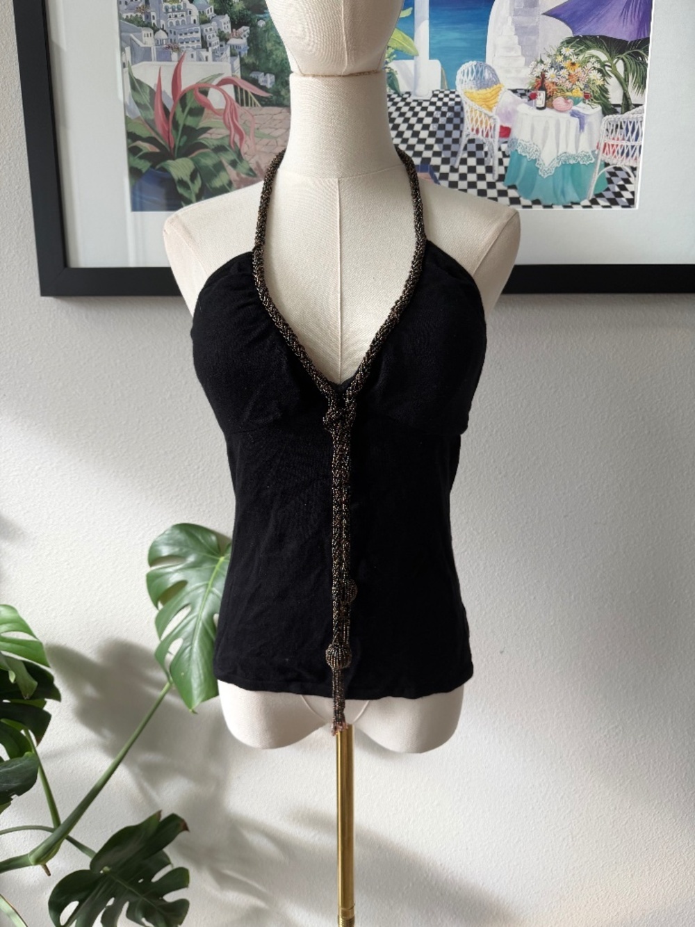 Y2K BCBG Beaded Tassel Going Out Top Built in Cups Sz M